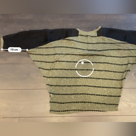 Harmony Mesh 3/4 Sleeve Olive Green Striped See Through Woven Slouchy Sweater - Picture 15 of 16